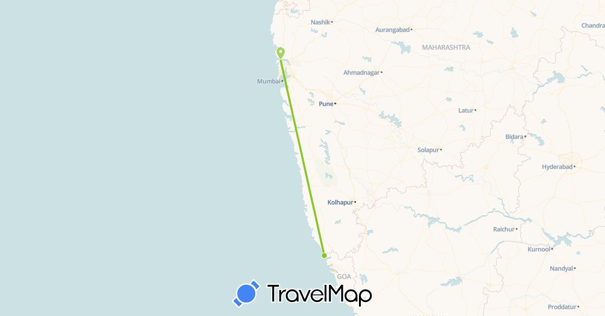 TravelMap itinerary: driving, electric vehicle in India (Asia)